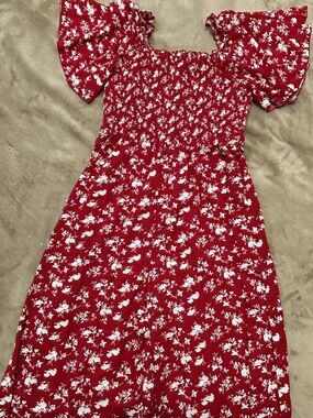 SHEIN Red Floral Smocked Jumpsuit